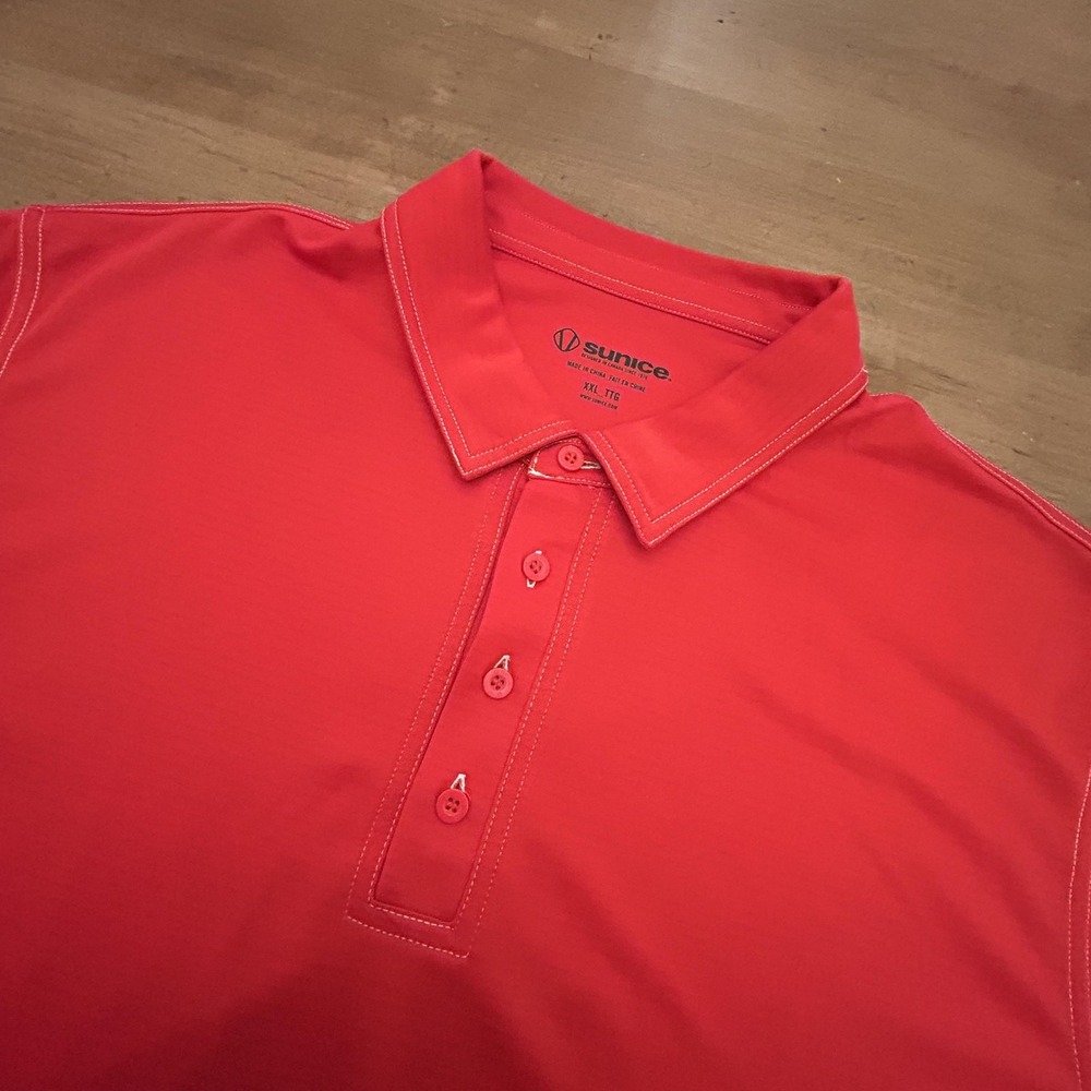 Sunice Polo Shirt Mens 2XL Red Golf Performance Moisture Wicking CHUBB Logo
